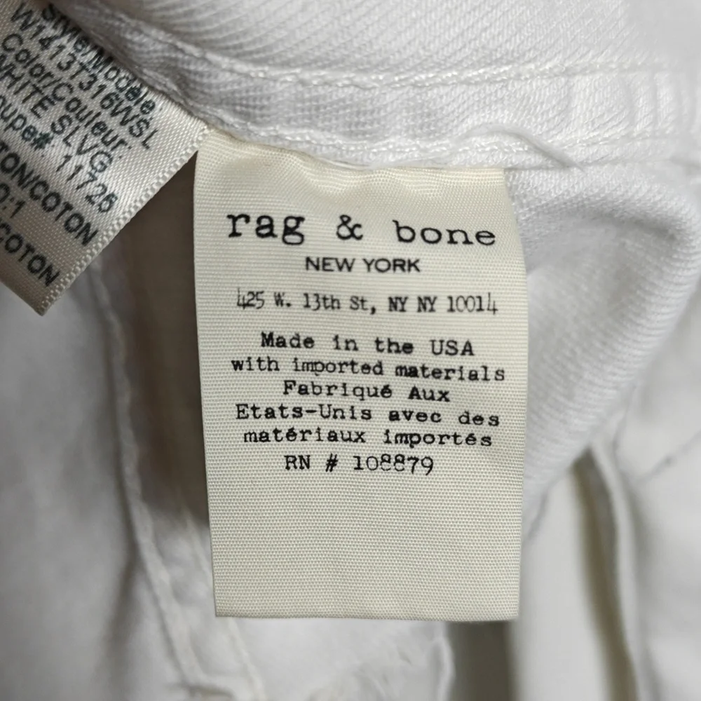 RAG & BONE / JEAN Button Up White Jean Jacket With Gray Hood Size Xsmall - Picture 3 of 16